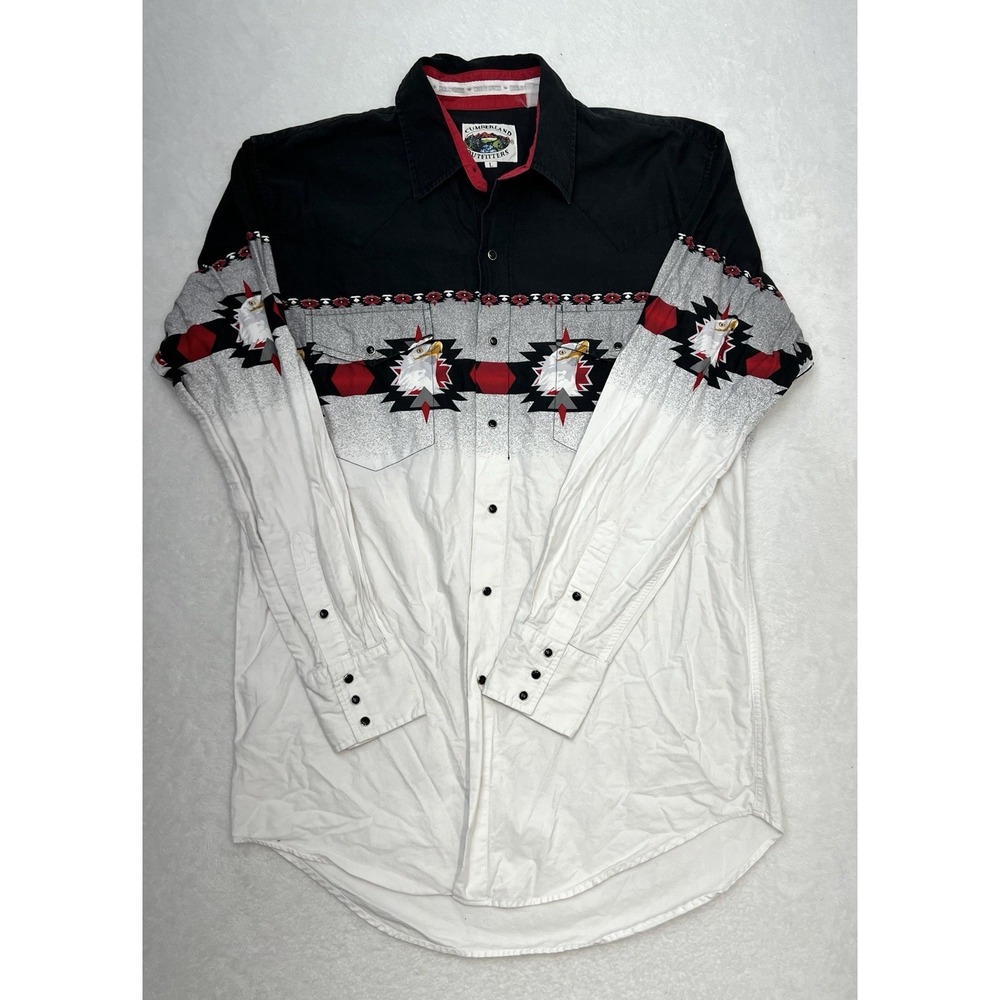 Cumberland Outfitters Western Snap Shirt Men Large L Eagle Native Print Cowboy